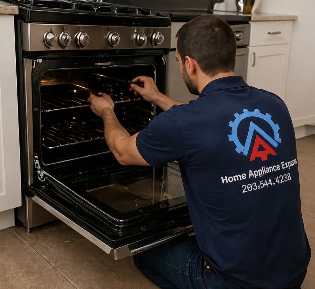 Technician repairing a refrigerator