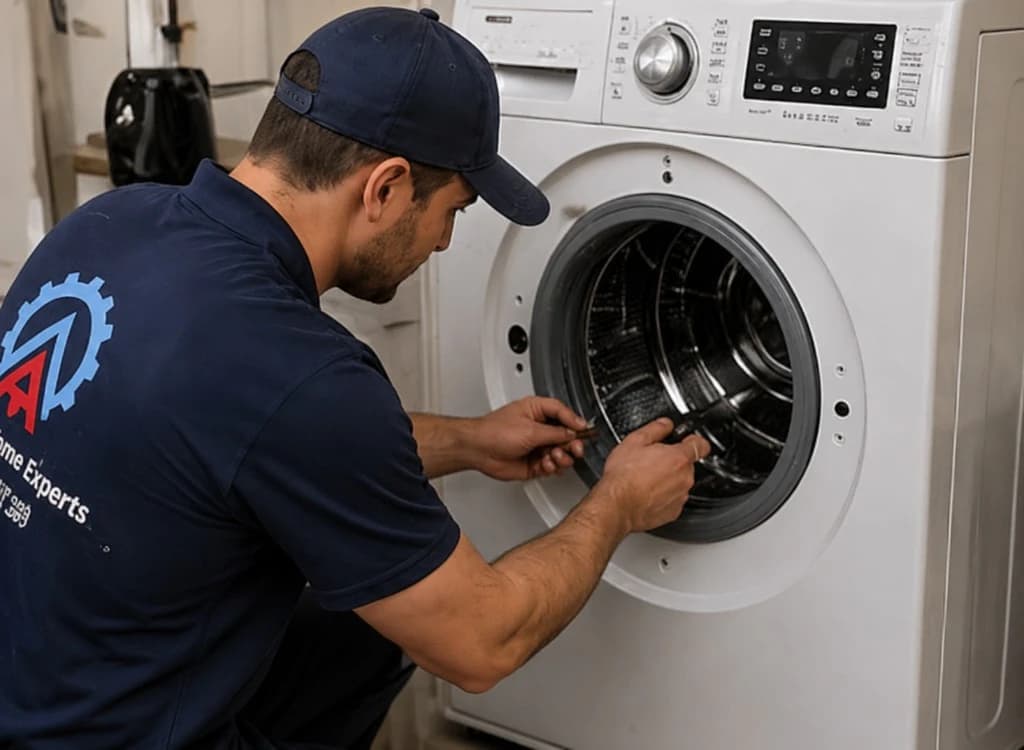 Technician repairing a washing machine